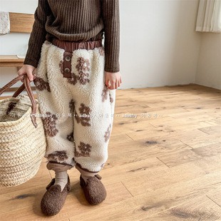 儿童韩版羊羔毛裤子秋冬款男女童加绒棉裤宝宝宽松保暖休闲裤长裤