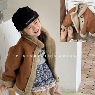儿童韩版皮毛一体棉衣冬装新款男女童森系百搭棉服宝宝保暖外套