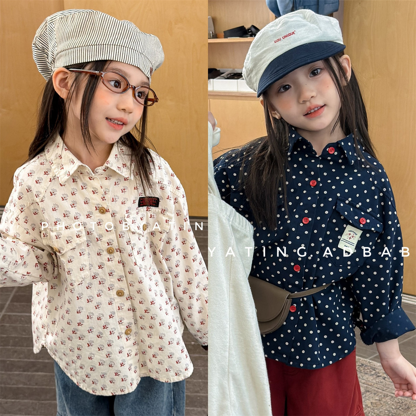 儿童波点印花长袖衬衫韩版春秋款男女童时尚宽松衬衣宝宝开衫外套