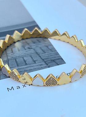 时尚金属天然贝壳锆石镶嵌手镯