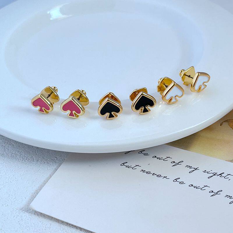 时尚轻奢通勤小众设计糖果色珐琅釉镶嵌黑桃造型金属耳钉