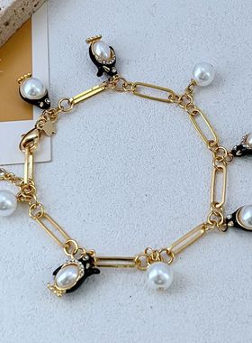 女式金属珍珠时尚企鹅多坠手链