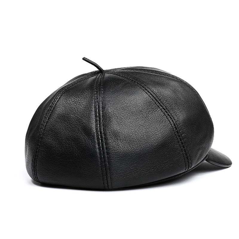 高端品牌新款真皮羊皮帽子户外遮阳冬季女士皮帽平纹圆顶贝雷单色
