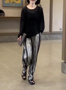 今年流行特惠23331大爱美依缘2025新款黑色长袖防晒上衣竖条阔腿