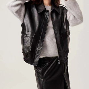 进口油蜡半植羊皮无袖 新款 3真皮皮衣春秋季 今年流行特惠HN2332