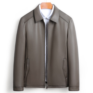 今年流行特惠春秋新款 绵羊皮翻领商务休闲皮夹克 海宁真皮皮衣男士