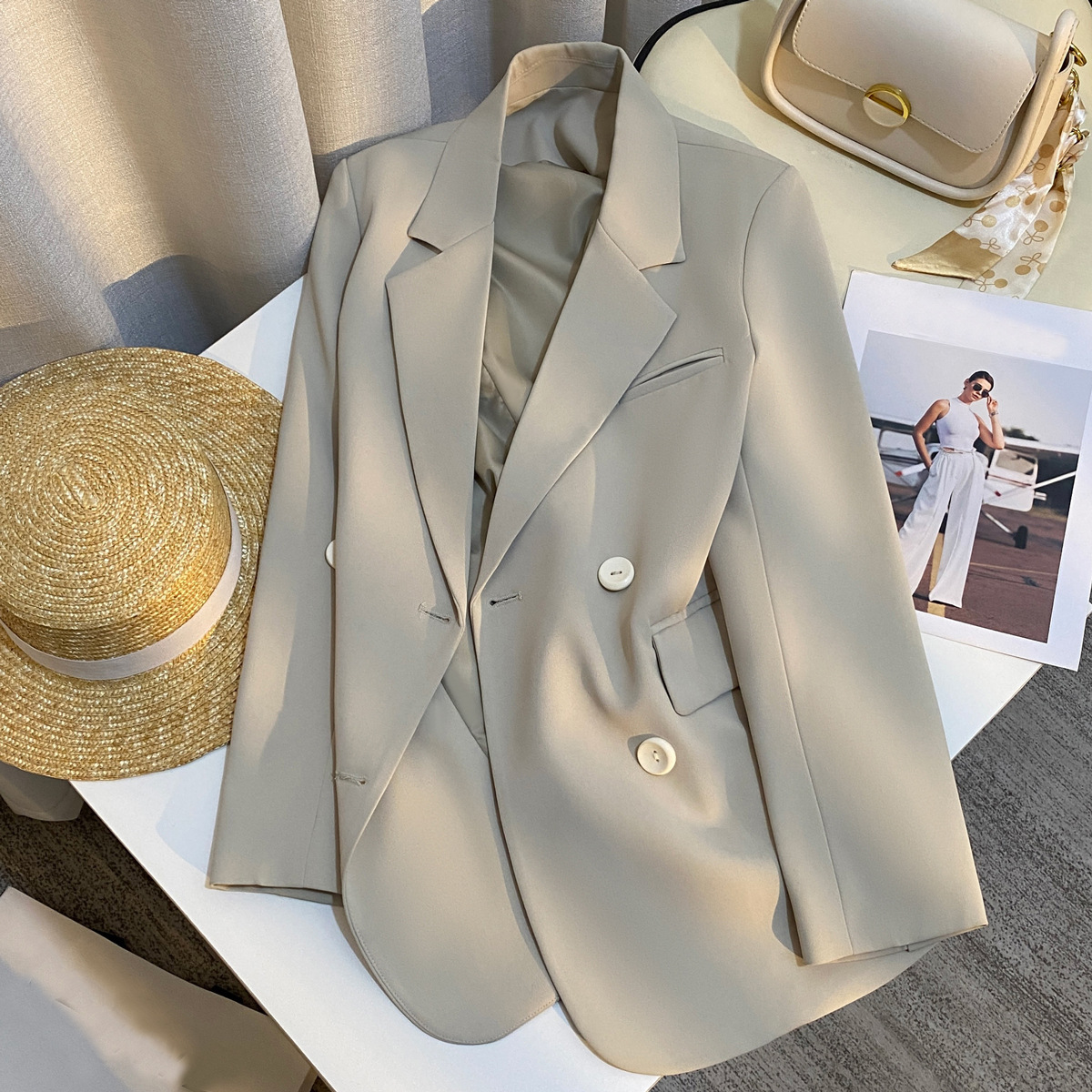 今年流行特惠米色时尚韩式潮流宽松西装外套女2025春季新款超好看