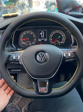 大众新宝来朗逸凌度高尔夫速腾迈腾POLO捷达真皮手缝方向盘套把套