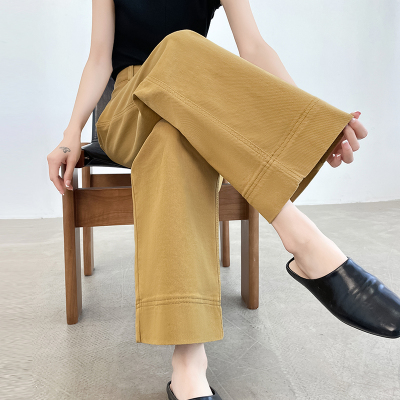 姜黄色九分阔腿牛仔裤女夏