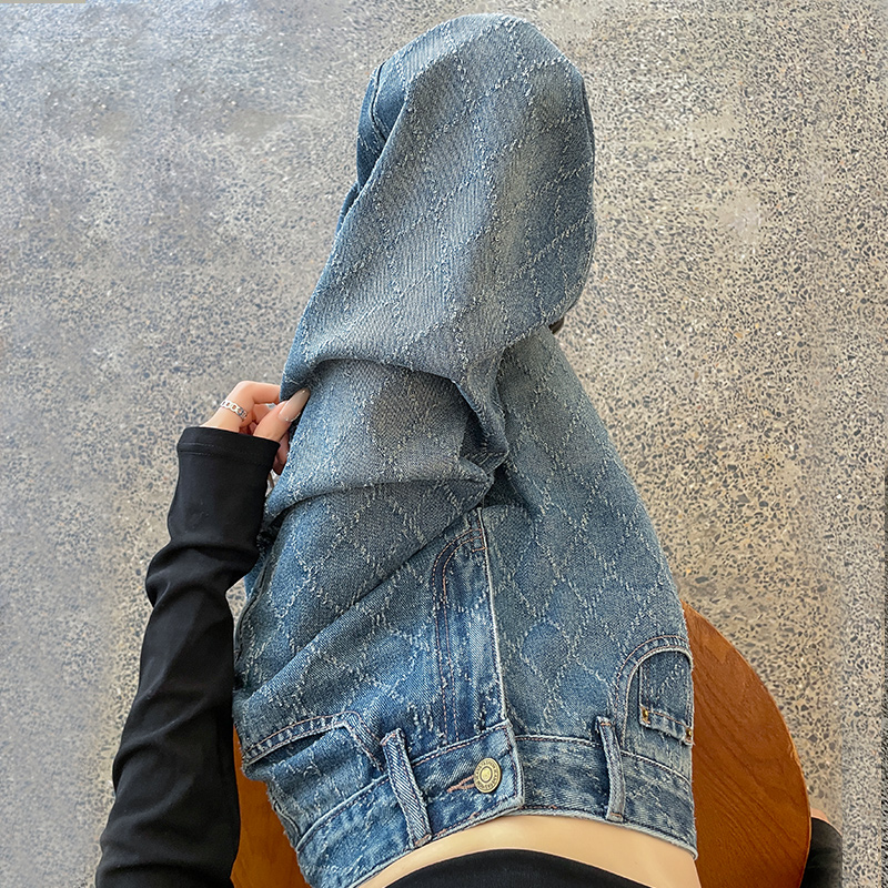 复古美式菱格牛仔裤女