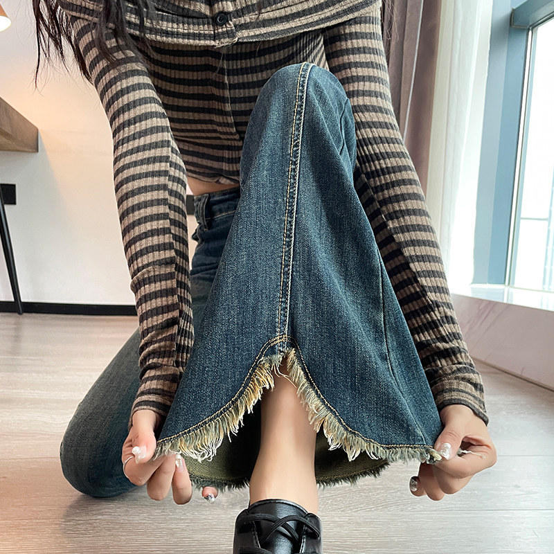 复古流苏微喇牛仔裤女2025年秋季新款高腰显瘦分叉美式毛边喇叭裤,女装/女士精品,牛仔裤,淘宝优惠券,粉丝福利购,淘宝优惠卷