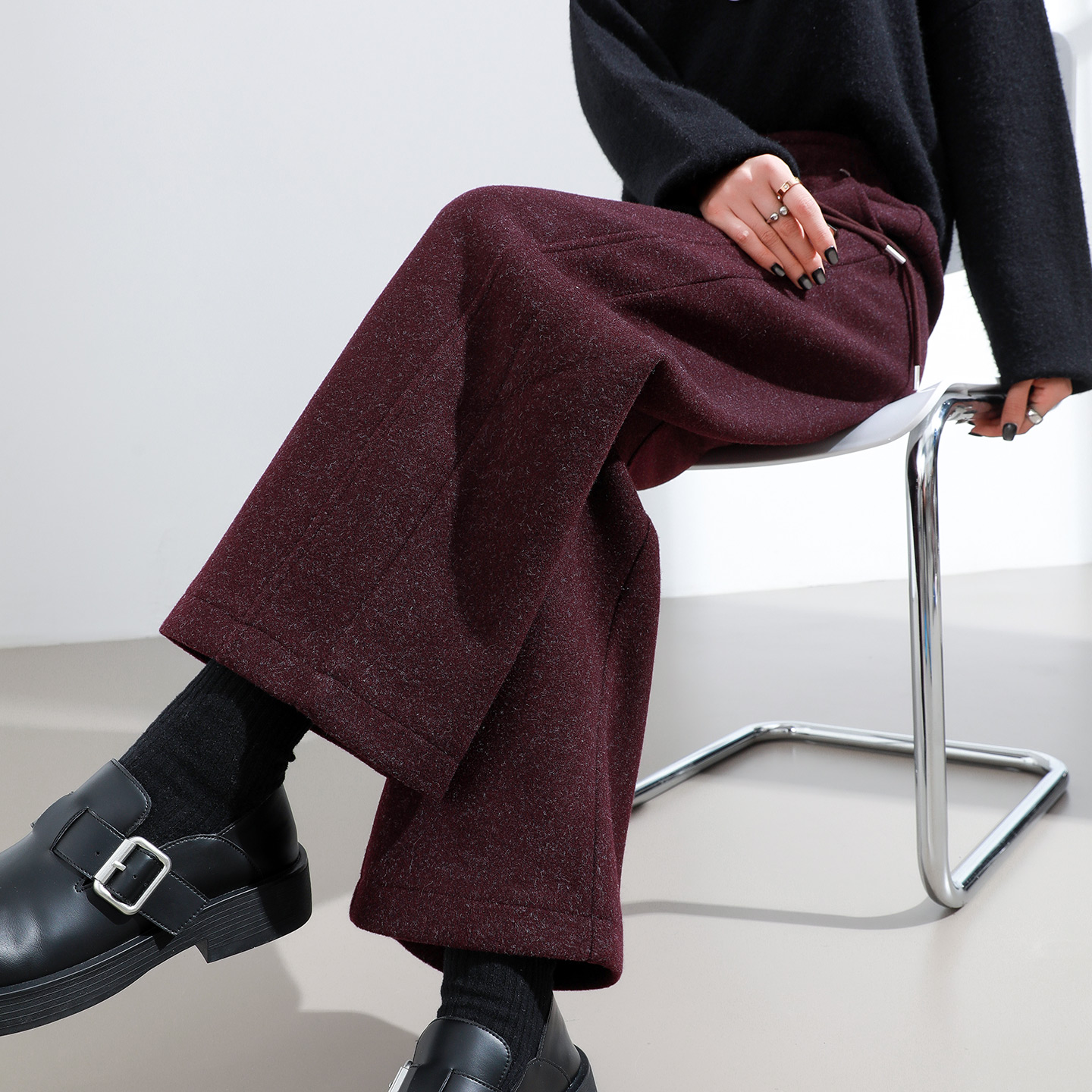 毛呢阔腿裤女秋冬季高腰