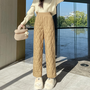 外穿羽绒裤女冬季新款休闲高腰直筒宽松小个子加厚防寒阔腿棉裤子