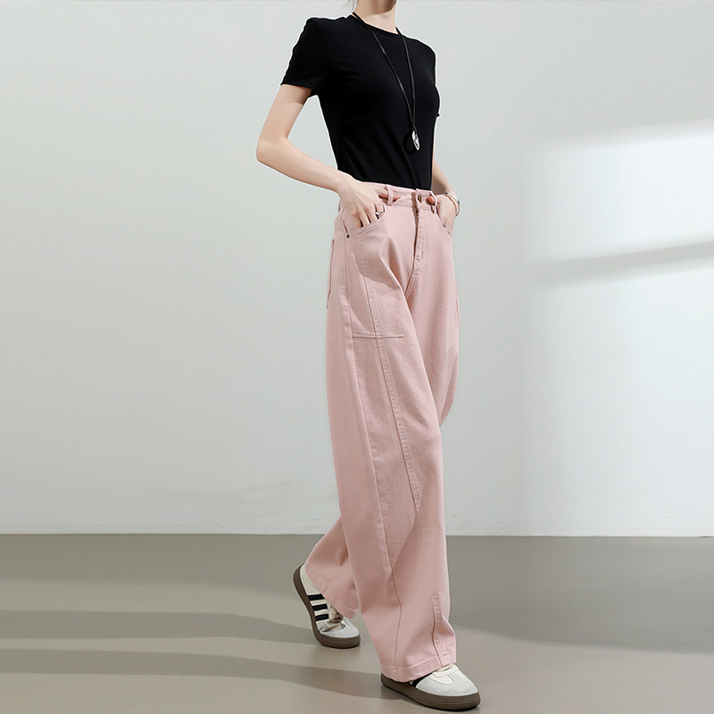 多巴胺粉色牛仔阔腿裤女夏季