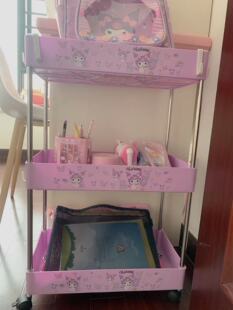 日式可爱库落米玉桂狗三层带推车置物架零食文具收纳分类推车卧室