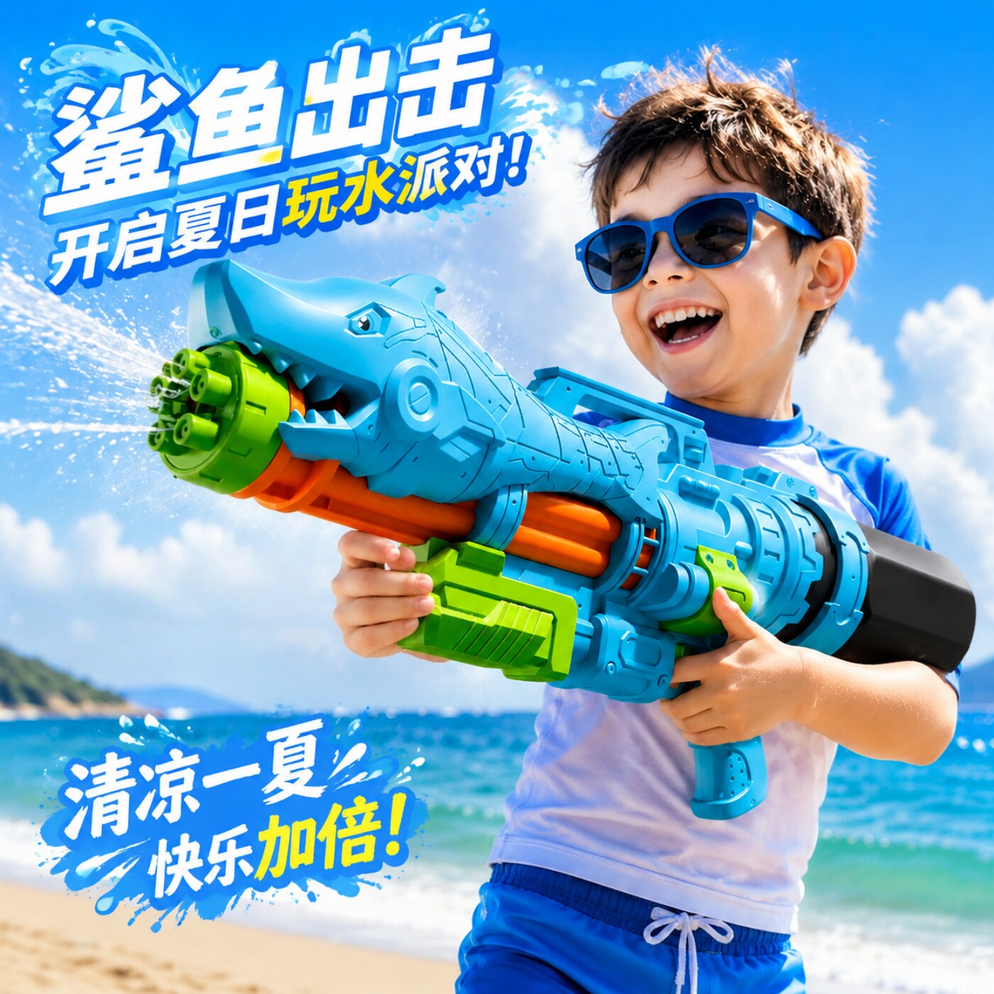 2026新款夏日儿童鲨鱼水枪玩具高压喷水大容量打水仗小男孩女孩
