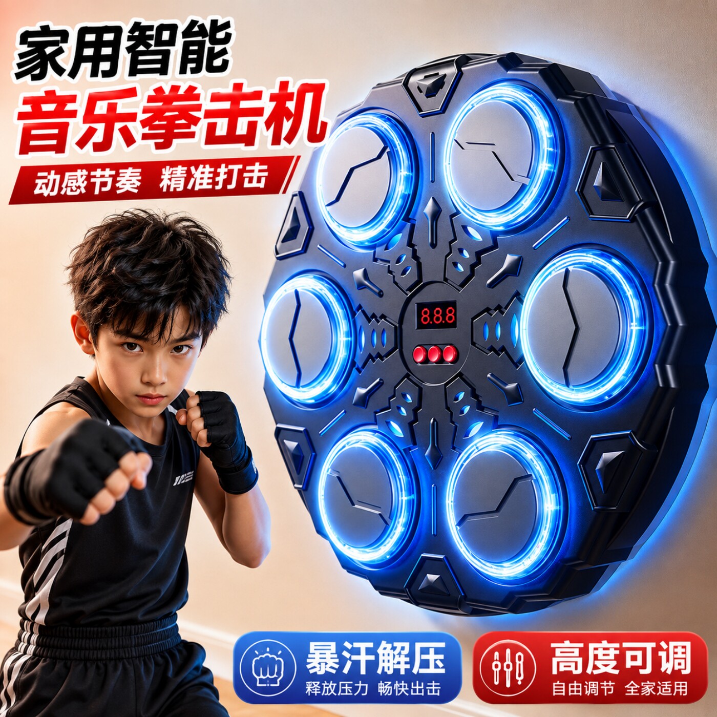 2026爆款儿童智能音乐拳击机家用墙靶电子靶室内散打训练器材锻炼