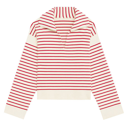 明星佟丽娅同款经典红白v领毛衣