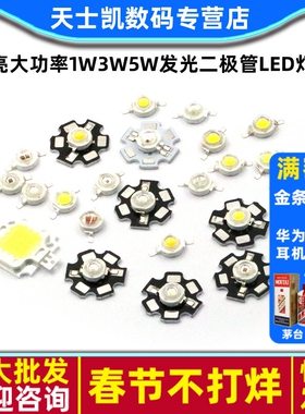 高亮大功率1W3W5W发光二极管小LED灯珠粒强光正白蓝光手电筒灯珠