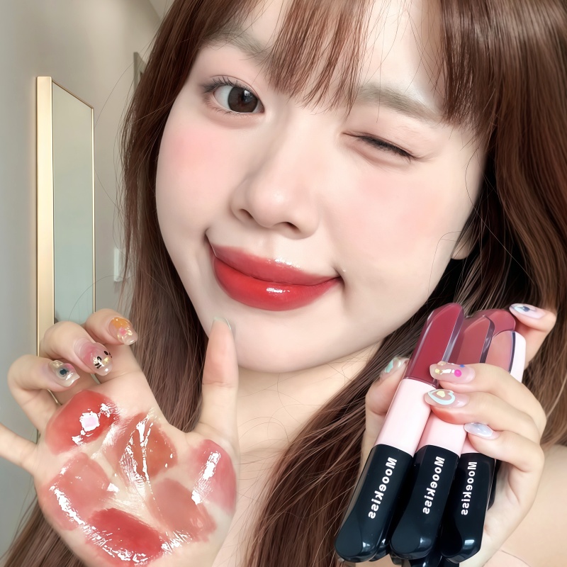 mooekiss木柯诗双头唇釉女镜面水光透明唇蜜不易沾杯淡妆口红裸色