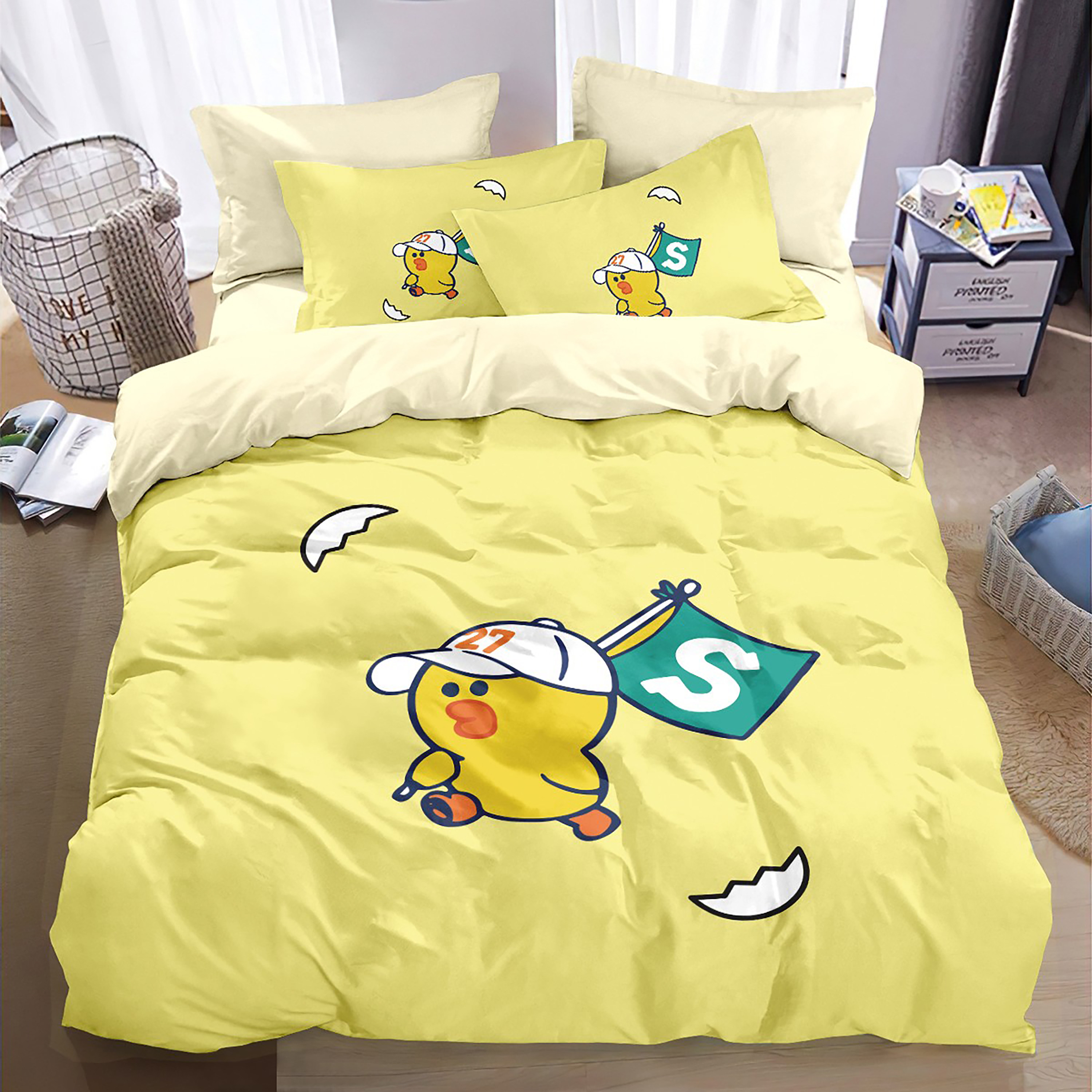 超可爱小黄鸭被套纯棉四件套全棉莎莉鸡可达鸭儿童学生床上三件套