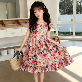 洋气童装2026夏款儿童女童棉绸背心裙子宝宝中大童碎花公主连衣裙