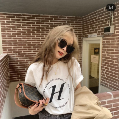 White short sleeve T-shirt women's summer new Korean loose and thin fashion versatile letter print top