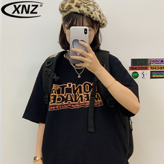 Cotton summer new Korean loose and versatile printing short sleeve women's base shirt trend