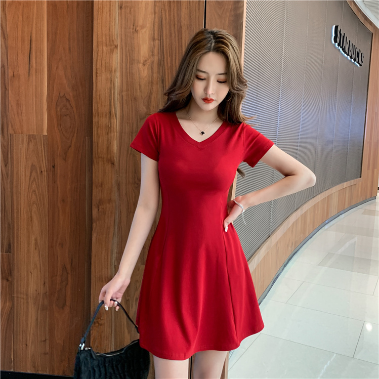 Dress women's summer new skirt shows thin temperament small collar retro short sleeve small black skirt French word black