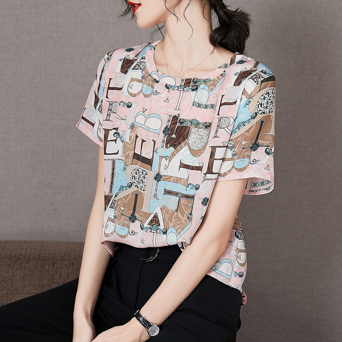 Summer new age reducing large size short sleeve middle-aged and old aged top mother's loose and thin base coat