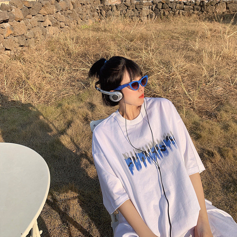 Summer Korean version new Guochao brand net honggangfeng creative printing half sleeve top