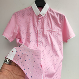 品牌男装尾货2025夏季新品青年粉色纯棉短袖衬衫男士休闲衬衣男