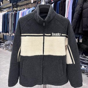 休闲运动DE字母灰米拼色摇粒绒外套 男女时尚 1KG H家撤柜男装