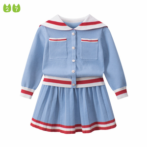 27home春秋装女童学院风针织裙小童装百褶裙短裙女宝宝毛衣裙套装