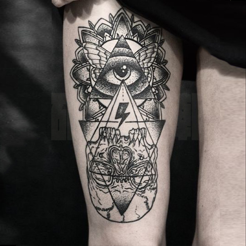 破浪潮ins网红持久纹身贴花臂上帝之眼刺青花腿逼真图腾半甲男