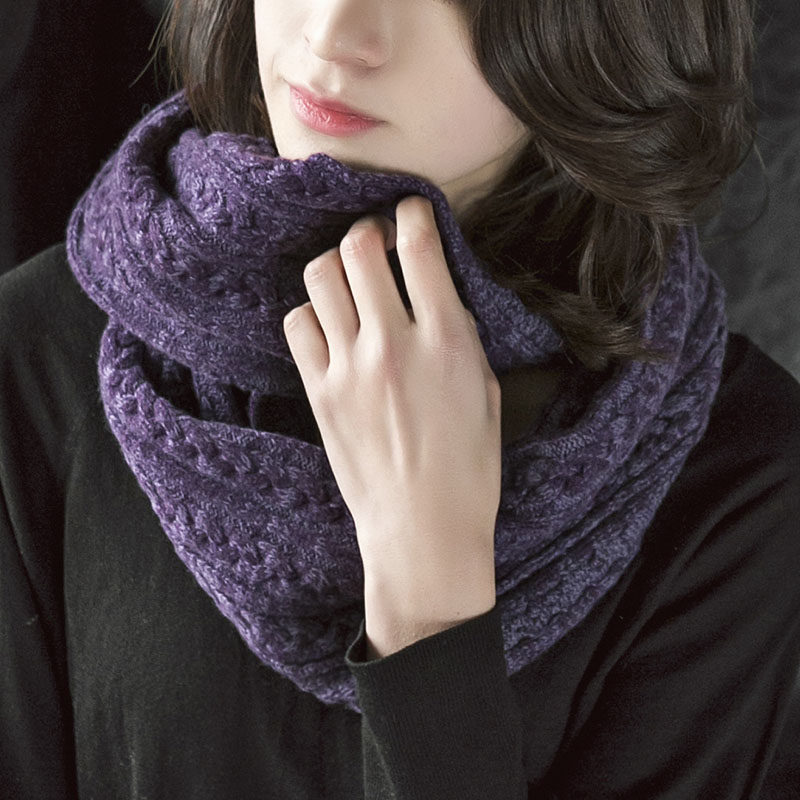 LAFOPPA两圈羊毛围脖女冬季套头扭花脖套珑白情侣围巾加厚礼盒装