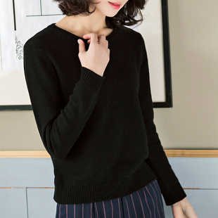 LAFOPPA 加厚圆领全羊绒毛衣女冬季纯色百搭打底衫修身黑色羊绒衫