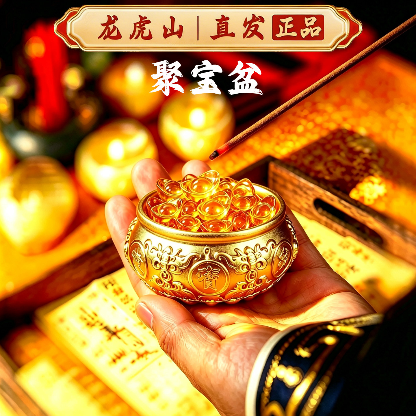 龙虎山黄铜聚宝盆招财摆件