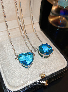 小号海洋之心项链蓝水晶爱心颈链