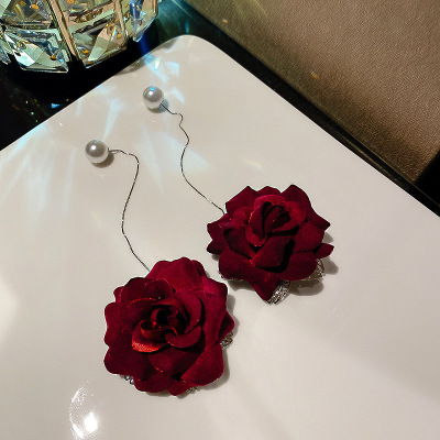 仿真玫瑰花耳线高级感轻奢耳环
