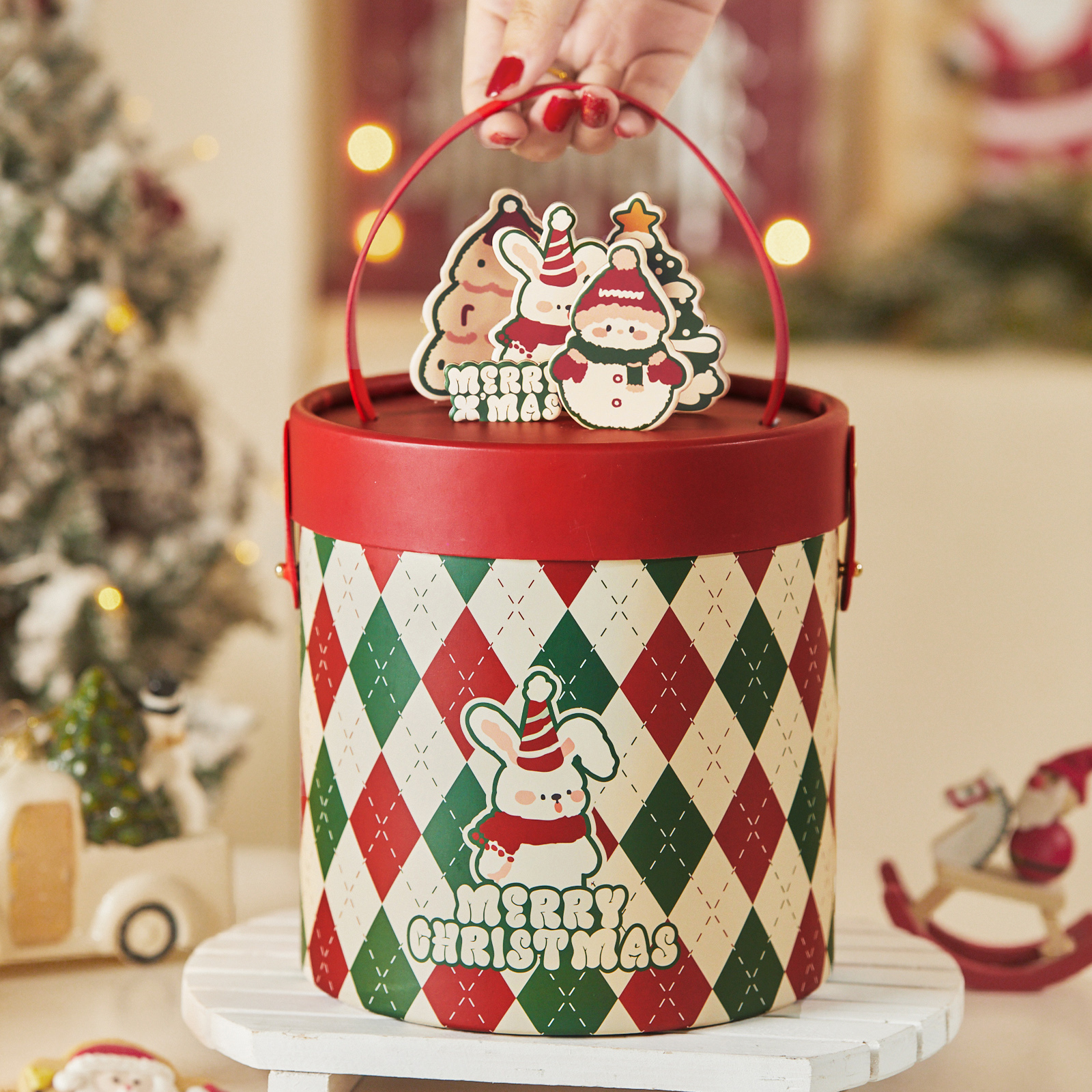 创意圣诞包装盒礼盒烘焙手提抱抱桶饼干糖果盒子礼品盒礼物空盒