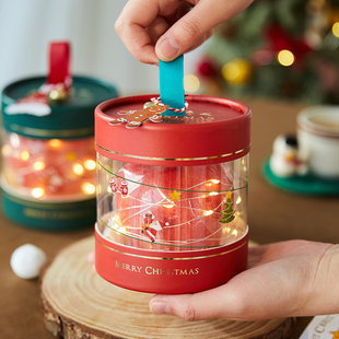 透明圣诞抱抱桶礼盒手提苹果包装 盒雪花酥杏仁奶枣糖霜饼干糖果盒