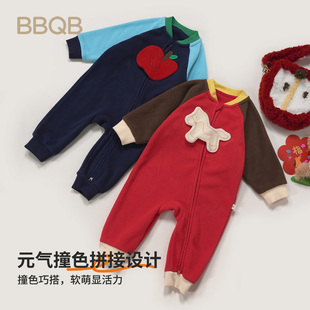 minizone男女宝宝连体衣新年保暖a类婴儿爬行服摇粒绒拉链拜年服
