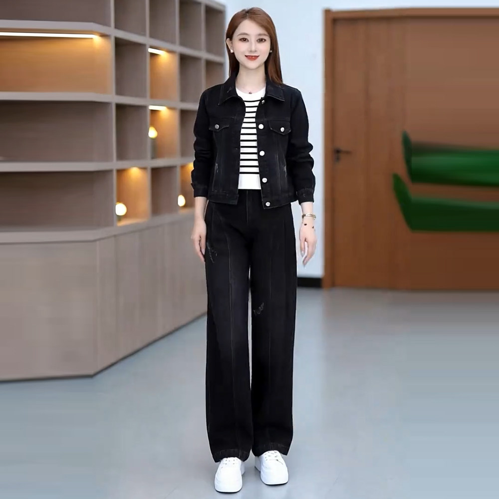 秋季牛仔两件套女小个子显瘦