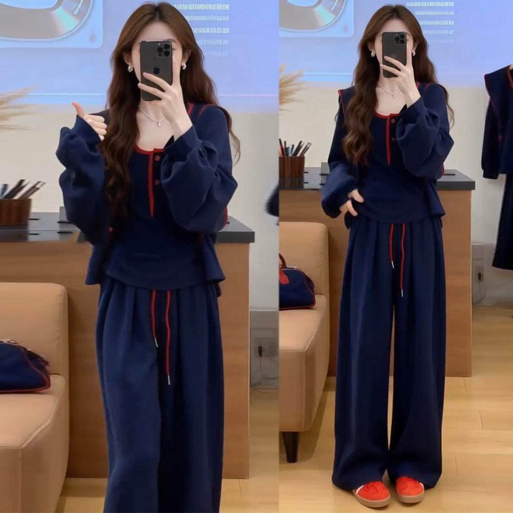 2026秋新显瘦连帽卫衣三件套女