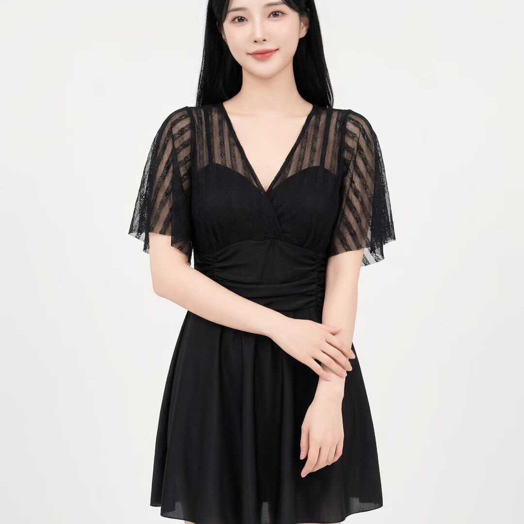 新水美人2693成人泳衣新款女连体裙式加大码遮肚显瘦温泉泳装