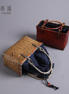 新款爆款女包包竹编手提包通勤百搭小包复古包包配旗袍中国风小众