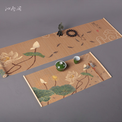 手工高端国风茶席竹编桌旗主人席