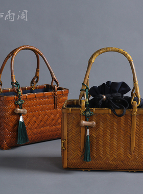 国风竹编包茶具收纳箱新中式旗袍汉服手提包斜挎小包百搭气质女包