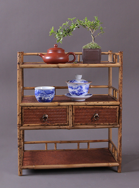 梅鹿竹多宝阁古董架子茶桌置物架茶具紫砂壶展示柜博古架茶棚杯架